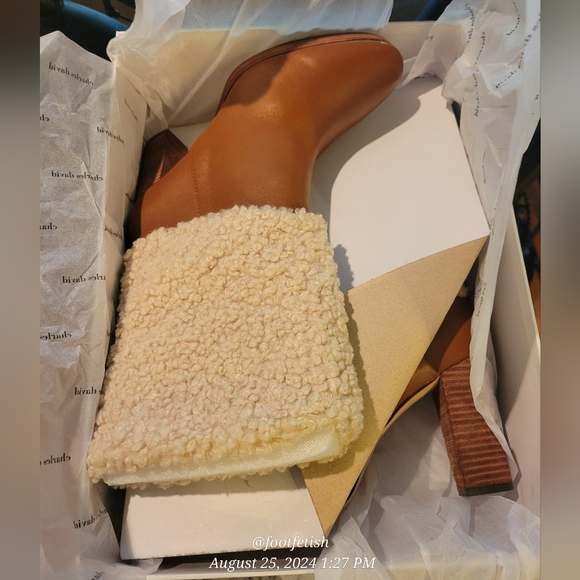 Charles David Nella Faux Shearling & Leather Booties Heeled Designer Boots #4 - Picture 15 of 16